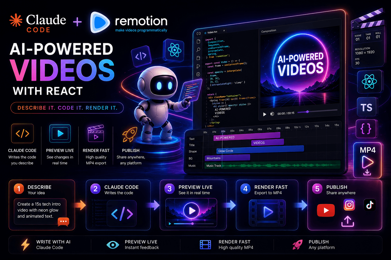 Claude Code + Remotion — AI Video Generation Workflow